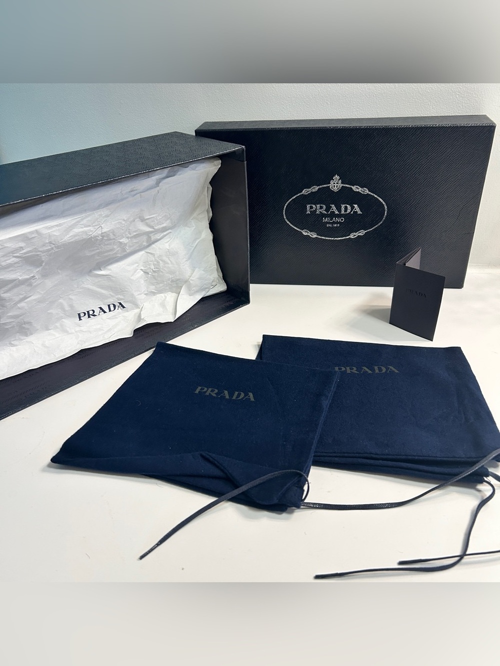 Prada Milano Empty Shoe Gift Storage Box, Tissue Paper, DustBags & Receipt Card